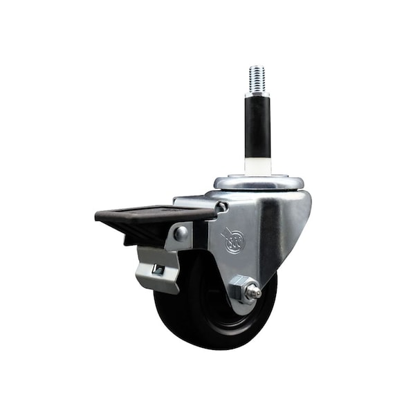 Service Caster 3'' Soft Rubber Swivel 7/8'' Expanding Stem Caster with Brake SCC-EX20S314-SRS-PLB-78 - main
